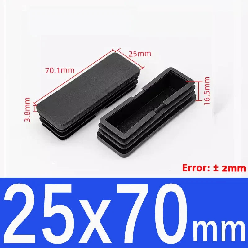 Black Square Tube End Caps - Plastic Blanking Plugs for Furniture, Tables & Chairs 10-100mm
