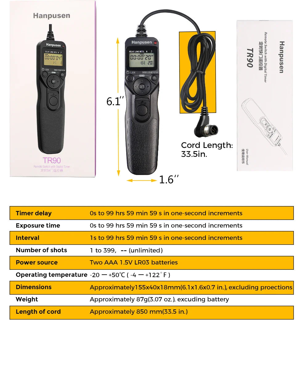 Camera Time Lapse Intervalometer — LCD Timer Remote Shutter Release for Canon, Nikon, Sony, Fujifilm, Olympus, Pentax