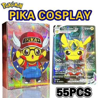 2025 New 55PCS Pokémon Holographic Cards — Pikachu & Anime Characters Cosplay English Trading Card Collection for Kids’ Gifts