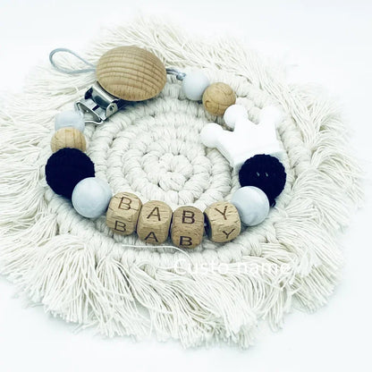 DIY Custom Name Silicone Beads & Wooden Ring Pacifier Clip – Safe Baby Teether, Eco-Friendly Dummy Chain Gift