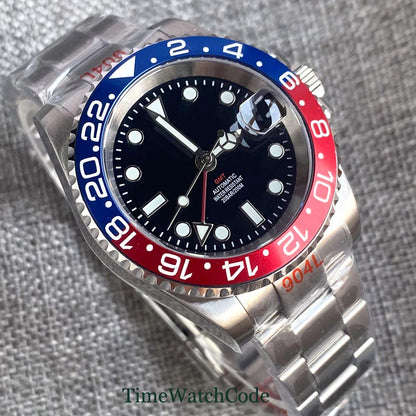 Tandorio 40mm Men’s Automatic Watch – NH34A Movement, GMT Function, Luminous Black Dial, Sapphire Crystal, Auto Date & Rotating Bezel