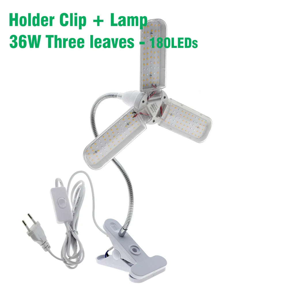 Foldable LED Grow Light E27 Full Spectrum 24W/36W/48W – Plant Growing Phytolamp for Indoor Flowers & Seedlings Growth Lamp