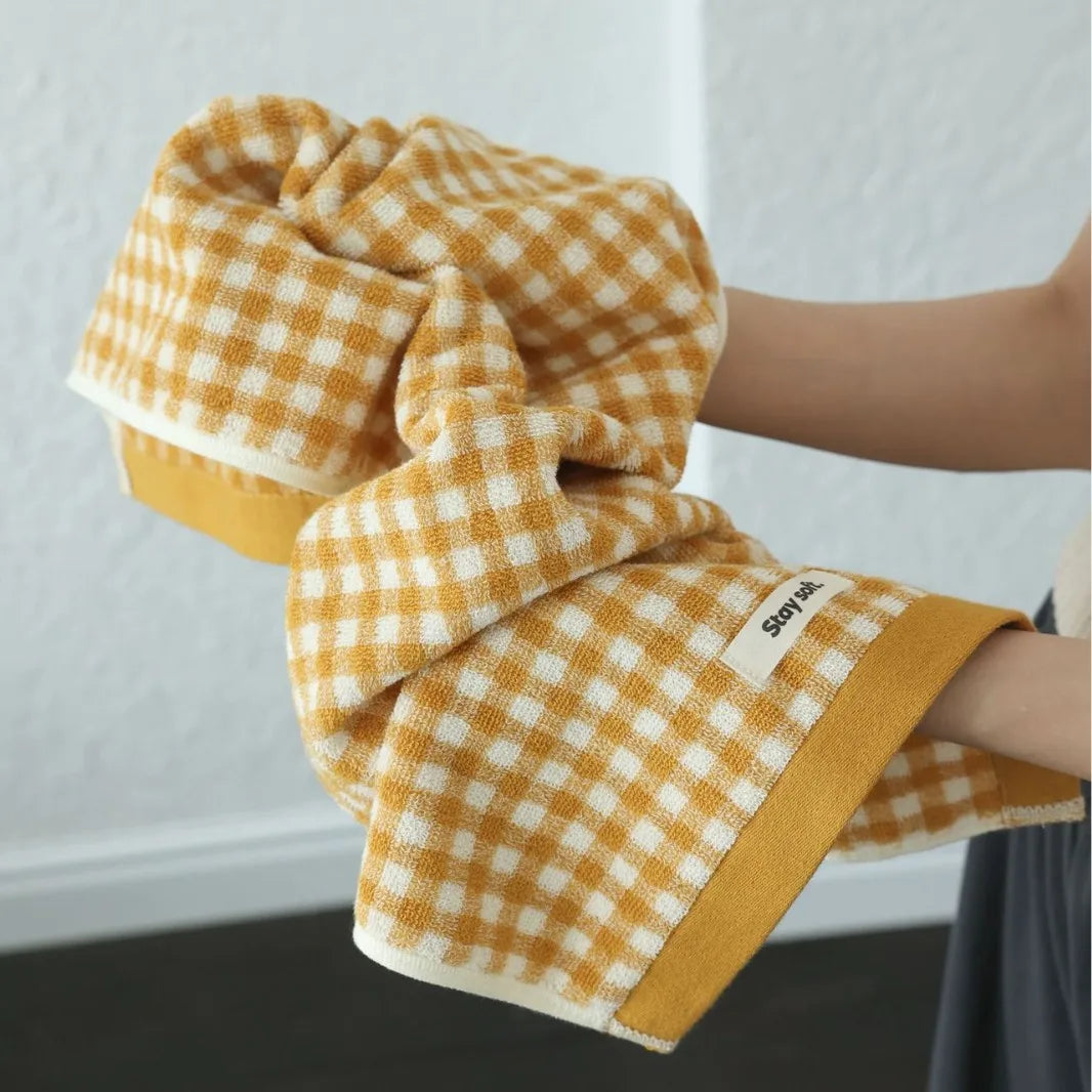 Autumn Winter Striped Cotton Bath Towel – Soft Plush Absorbent Washcloth for Bathroom Use, Unisex Home Spa & Hotel Towel