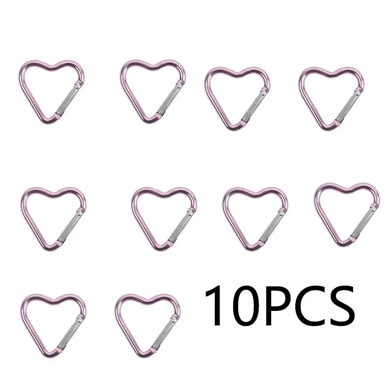 10PCS Heart Shape Aluminum Carabiner Clips - Tactical Keychain Hooks for Outdoor Gear, Water Bottles & EDC Tools