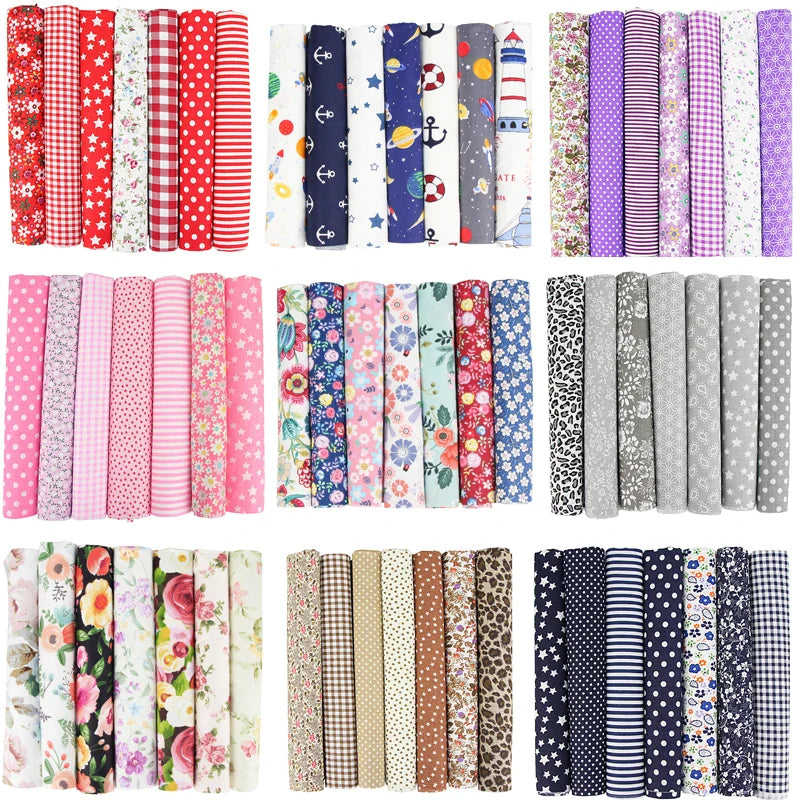 7-Piece 50x50cm Cotton Patchwork Fabric Set – Handmade Sewing Quilting Cloth for Needlework & DIY Crafts