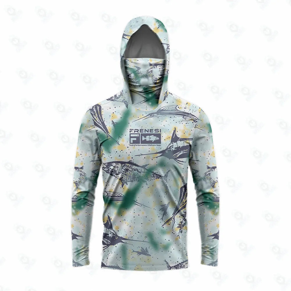Men's Fishing Shirt with Sun Protection – All in One Hoodie Mask, UPF 50+ T-Shirt for Hunting, Camping & Angling