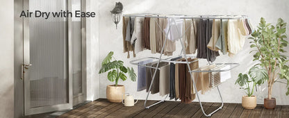 Foldable 2-Level Clothes Drying Rack – Large Free-Standing Laundry Rack with Height-Adjustable Wings