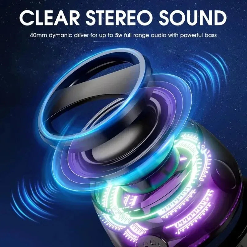 Mini Travel Bluetooth Speaker – Portable Outdoor Stereo with Magnetic Base, RGB Lights & Phone Holder for iOS