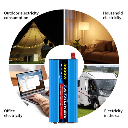 Pure Sine Wave Inverter 5000–10000W – 12V DC to 110V AC Portable Solar & Car Power Converter