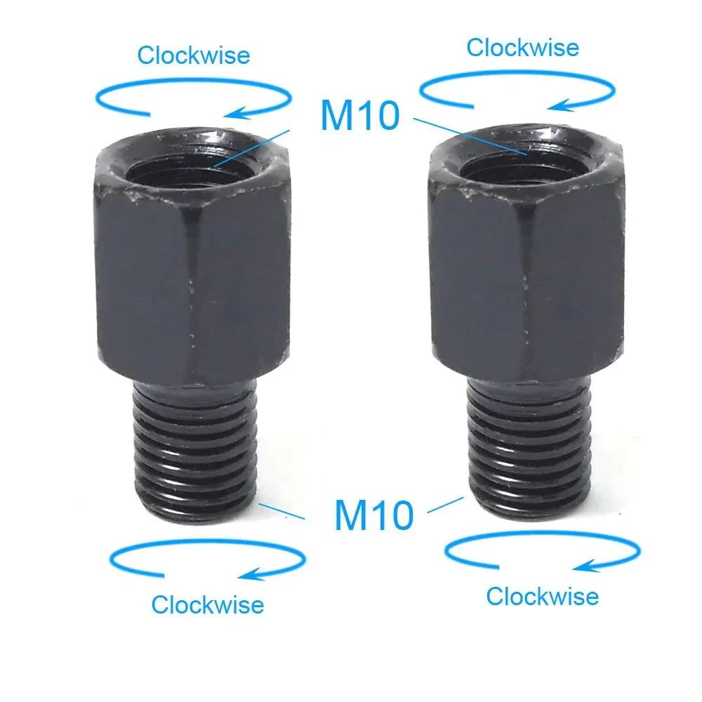 Pair Black Motorcycle Mirror Adapters M10 & M8 – 8mm/10mm Rearview Mirror Conversion Bolts, Left & Right Thread