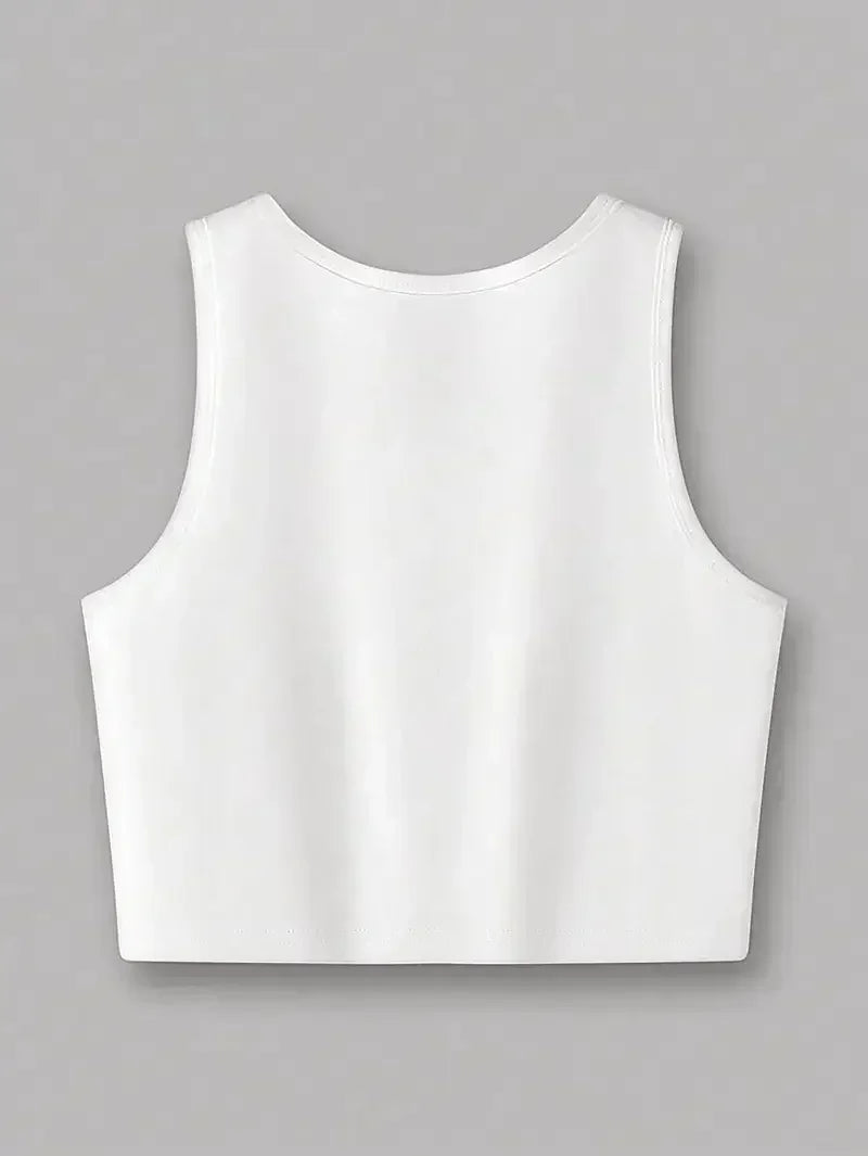 Women’s Vintage Cherry Print Crop Top Vest – Sleeveless Round Neck Sexy Summer Tank Top Tee