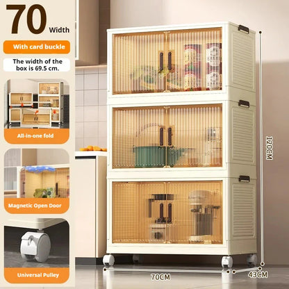 2025 Folding Living Room Cabinet – Multifunction Rolling Closet Organizer with Large Capacity Storage