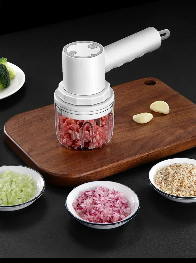 4-in-1 Electric Vegetable Cutter – Handheld Wireless Food Chopper, Garlic Masher & Meat Grinder
