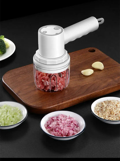 4-in-1 Electric Vegetable Cutter – Handheld Wireless Food Chopper, Garlic Masher & Meat Grinder