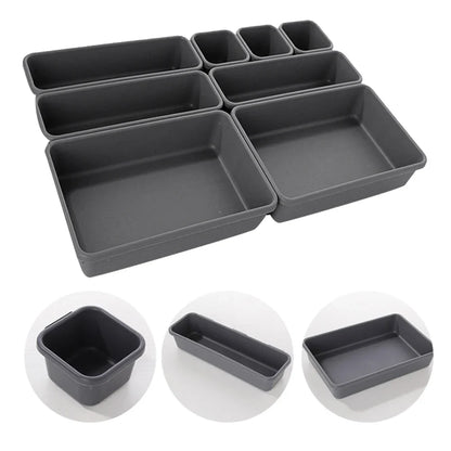 8Pcs Adjustable Drawer Organizer Set – Multi-Purpose Storage Trays for Makeup, Cosmetics, Jewelry, Kitchen & Bathroom Dividers