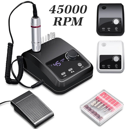 45000 RPM Electric Nail Drill Machine - HD Display, Metal Manicure Pen, Professional Nail Lathe & Sander for Nails