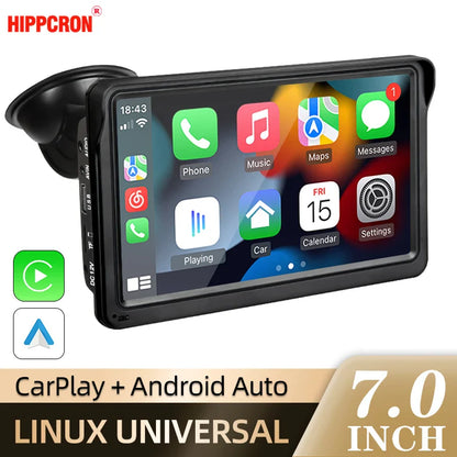 Hippcron 7-Inch Portable Car Radio Multimedia Player – Wireless CarPlay & Android Auto Universal Touchscreen