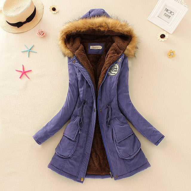 2024 Women's Winter Cotton Jacket – Slim Fit Hooded Parka, Embroidered Padded Warm Casual Overcoat