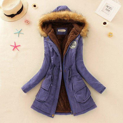 2024 Women's Winter Cotton Jacket – Slim Fit Hooded Parka, Embroidered Padded Warm Casual Overcoat