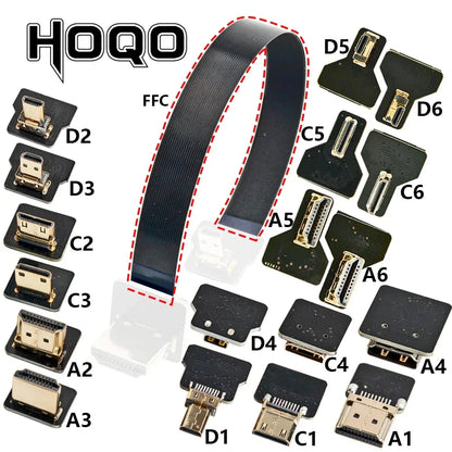 Ribbon FPV HDMI-Compatible Connector – Flexible Flat Cable for Raspberry Pi 4, Micro HDMI to HDMI/Mini HDMI Female 90° FFC 20pin