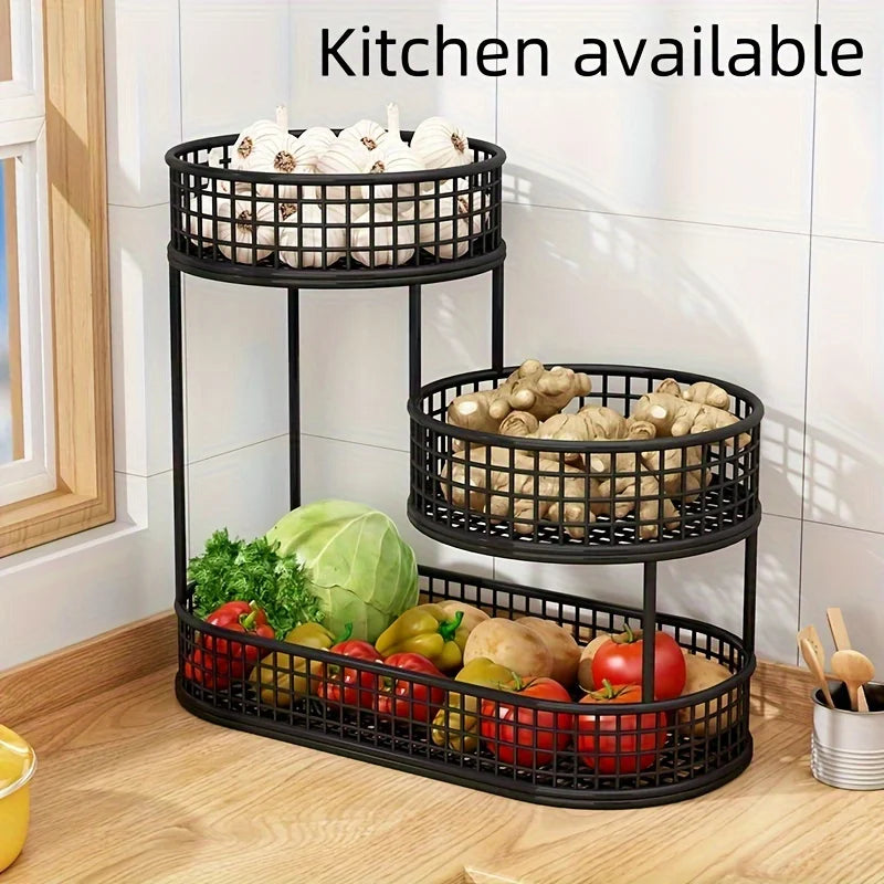 Stainless Steel Multi-Layer Round Fruit Basket – Elegant Metal Storage & Display Rack for Kitchen, Dining & Living Room