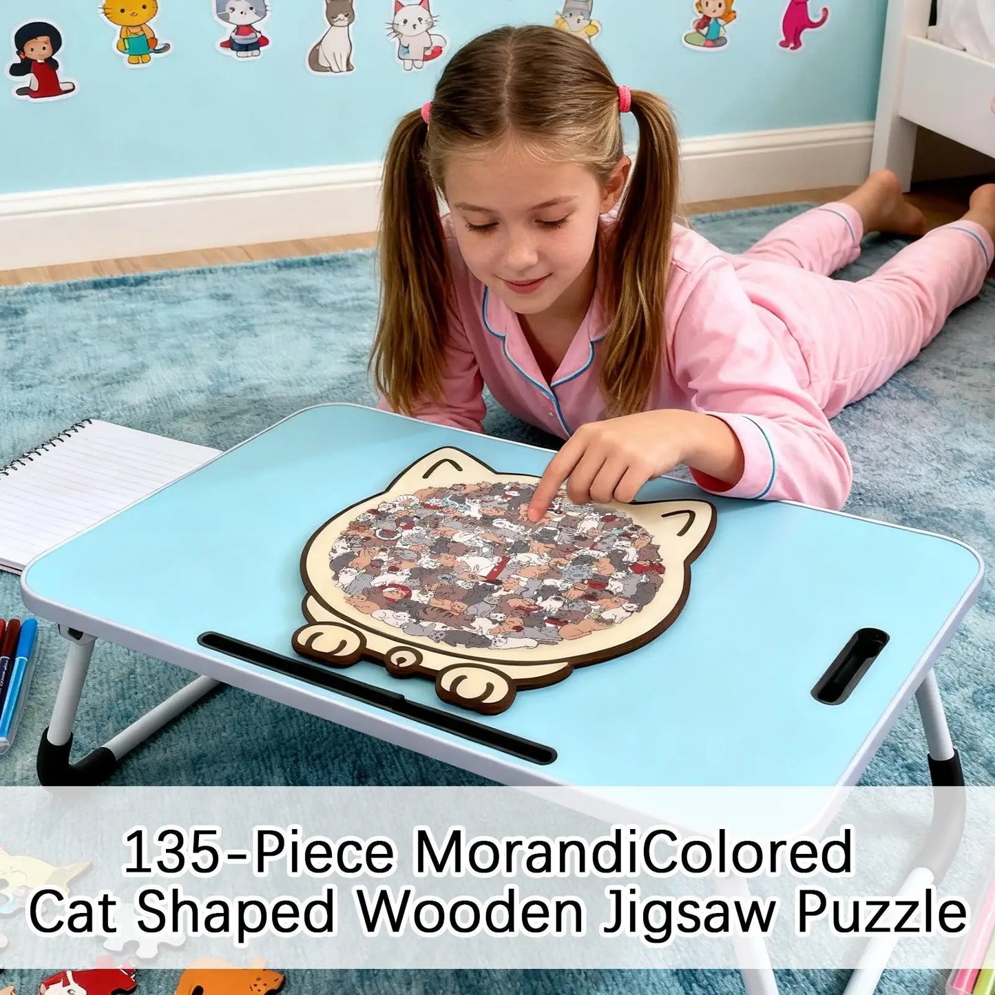 135-Piece Cat-Shaped Wooden Jigsaw Puzzle – Unique Irregular Puzzle Game for Cat Lovers, Birthday & Xmas Gift
