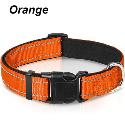 Reflective Adjustable Dog Collar for Medium & Large Dogs – Soft Neoprene Padded Durable Nylon Safety Pet Collar