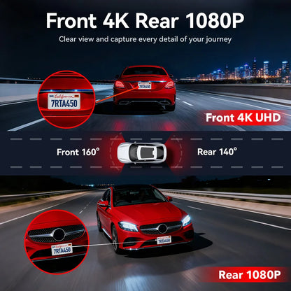 REDTIGER A4 4K Dash Cam Front & Rear – GPS, 5G WiFi, Touch Screen, Night Vision, 24H Parking Mode & Voice Control Drive Recorder
