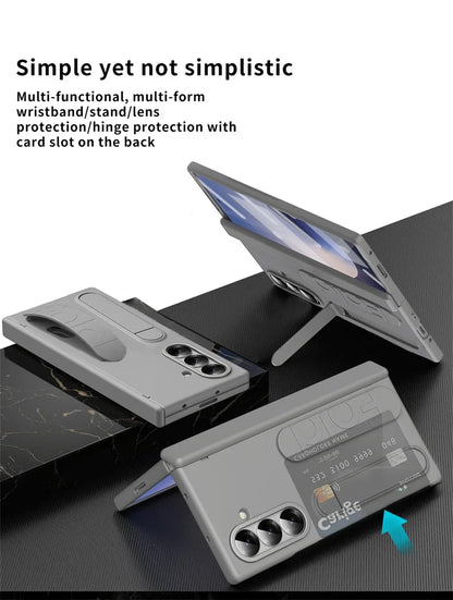 Vertical Wristband Card Slot Kickstand Case for Samsung Galaxy Z Fold 4-7 – Invisible Wrist Stand Protective Cover