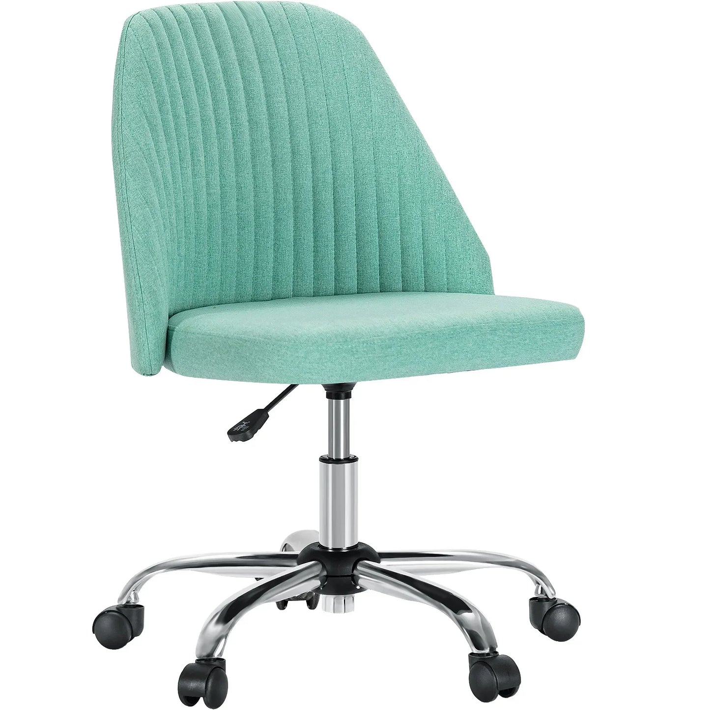 Armless Small Desk Chair – Cute Vanity Swivel Chair with Back, Fabric Upholstery & Wheels for Home & Gaming