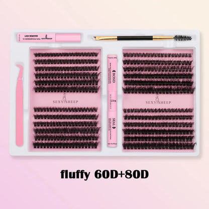 DIY False Eyelashes Cluster Extensions Kit – Natural Individual Lashes with Glue, Remover, Lash Brush & Tweezers