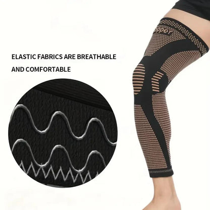 Copper Compression Knee Sleeves – Stretchable Breathable Knee Brace Support for Full Leg Stability, Pain Relief & Sports Recovery Knit Fabric