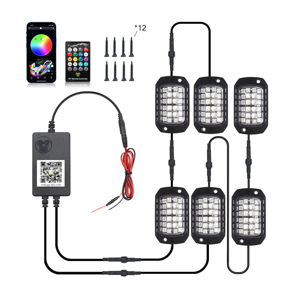 RGB 3D Lens Rock Lights – APP Remote Control LED Underglow for Offroad RZR, SUV, ATV, UTV, Jeep