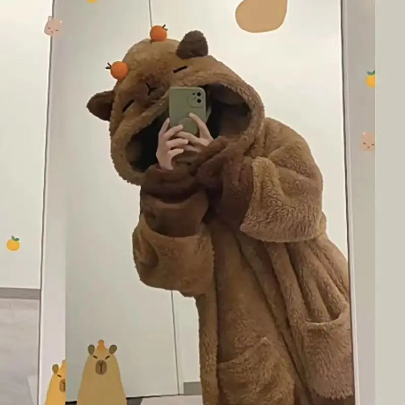 Winter Capybara Cosplay Costume - Adult Kigurumi Unicorn Onesie, Anime Nightgown, Halloween Cartoon Pajamas & Sleepwear