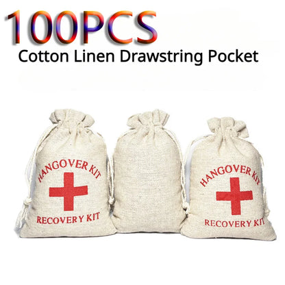 2100PCS Christmas Party Wake-Up Bags – Cotton Linen Storage & Gift Bags for First Aid, Red Cross Hangover Kits