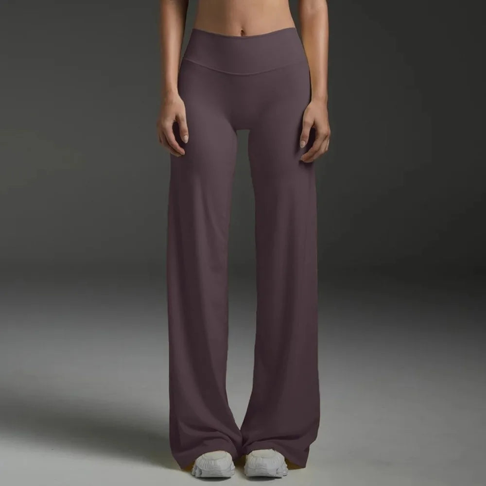 Women's Straight Leg Yoga Pants - Mid-Waist Naked-Feel Pilates & Running Trousers
