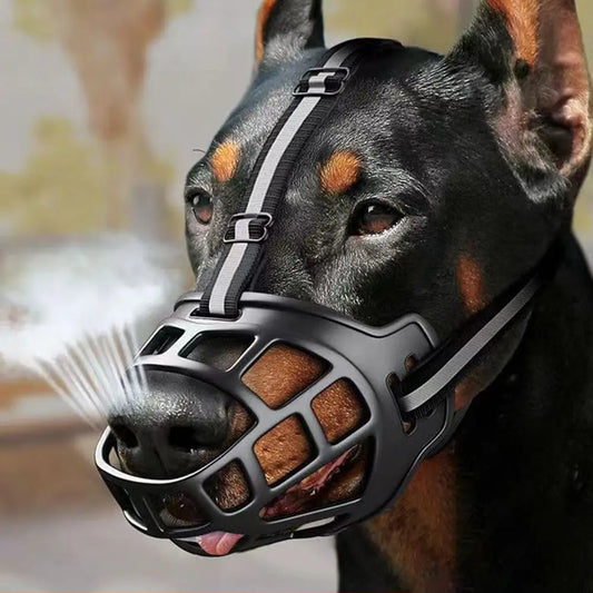 Adjustable Dog Muzzle with Reflective Strip – Anti-Biting Breathable Plastic Mouth Cover for Dogs
