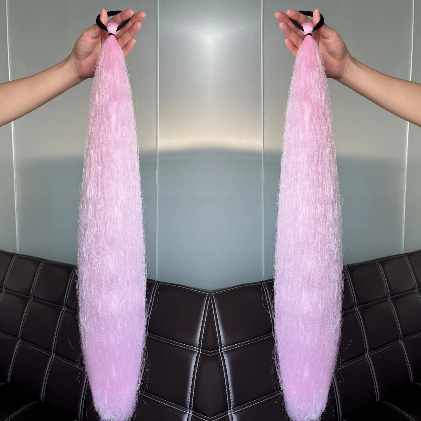 2Pcs Purple Synthetic Ponytail Extensions – Long Straight Hair Accessories with Rubber Bands for Women & Halloween