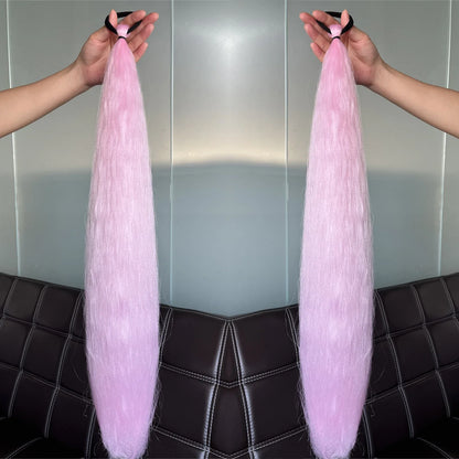 2Pcs Purple Synthetic Ponytail Extensions – Long Straight Hair Accessories with Rubber Bands for Women & Halloween