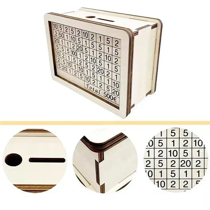 Wooden Piggy Bank – Reusable Money Box with Saving Goal & Number Tracker – Encourages Saving Habit