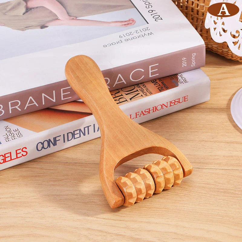 Wooden Roller Massager — Neck, Shoulder, Leg & Foot Handheld Massage Tool for Muscle Relaxation
