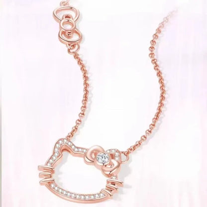 Hello Kitty Necklace & Ring Set – Cute Sanrio Cartoon Jewelry Anime Gift for Kids