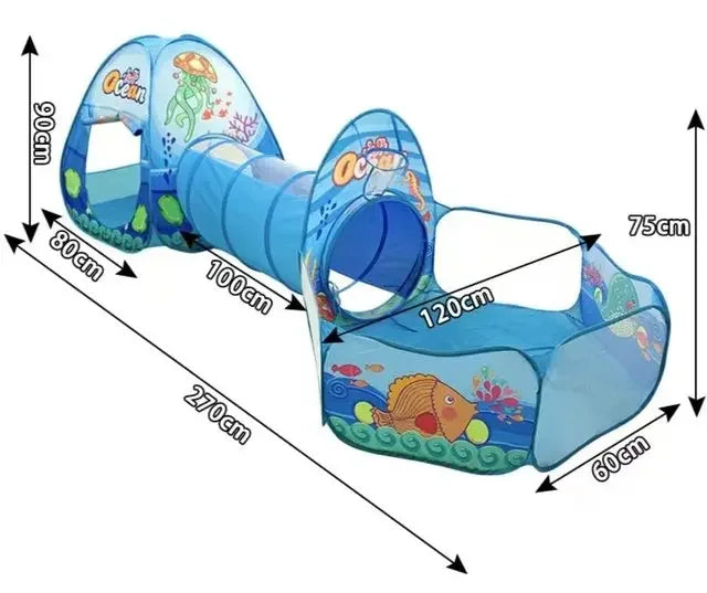 Children’s 3-in-1 Foldable Tent & Playpen – Indoor Ball Pit with Polyester Tunnel for Kids