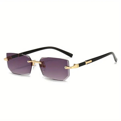 Rimless Rectangle Sunglasses – Fashion Small Square Shades for Men & Women, Summer Travel Eyewear