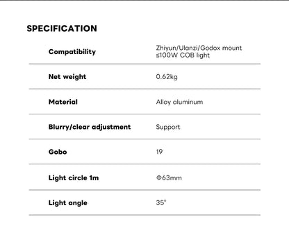 Mini Snoot Projection Attachment – Compatible with Zhiyun, Ulanzi, & Godox Mounts