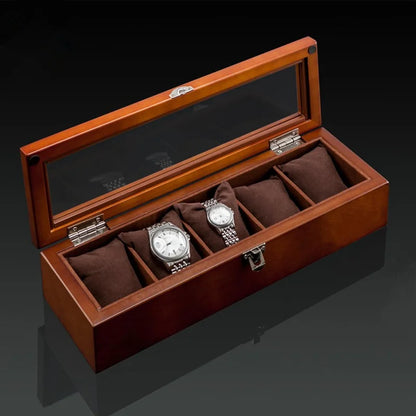 Wood Watch Box Organizer with Glass Window — Luxury Wooden Display Case & Storage Holder for Men’s Watches