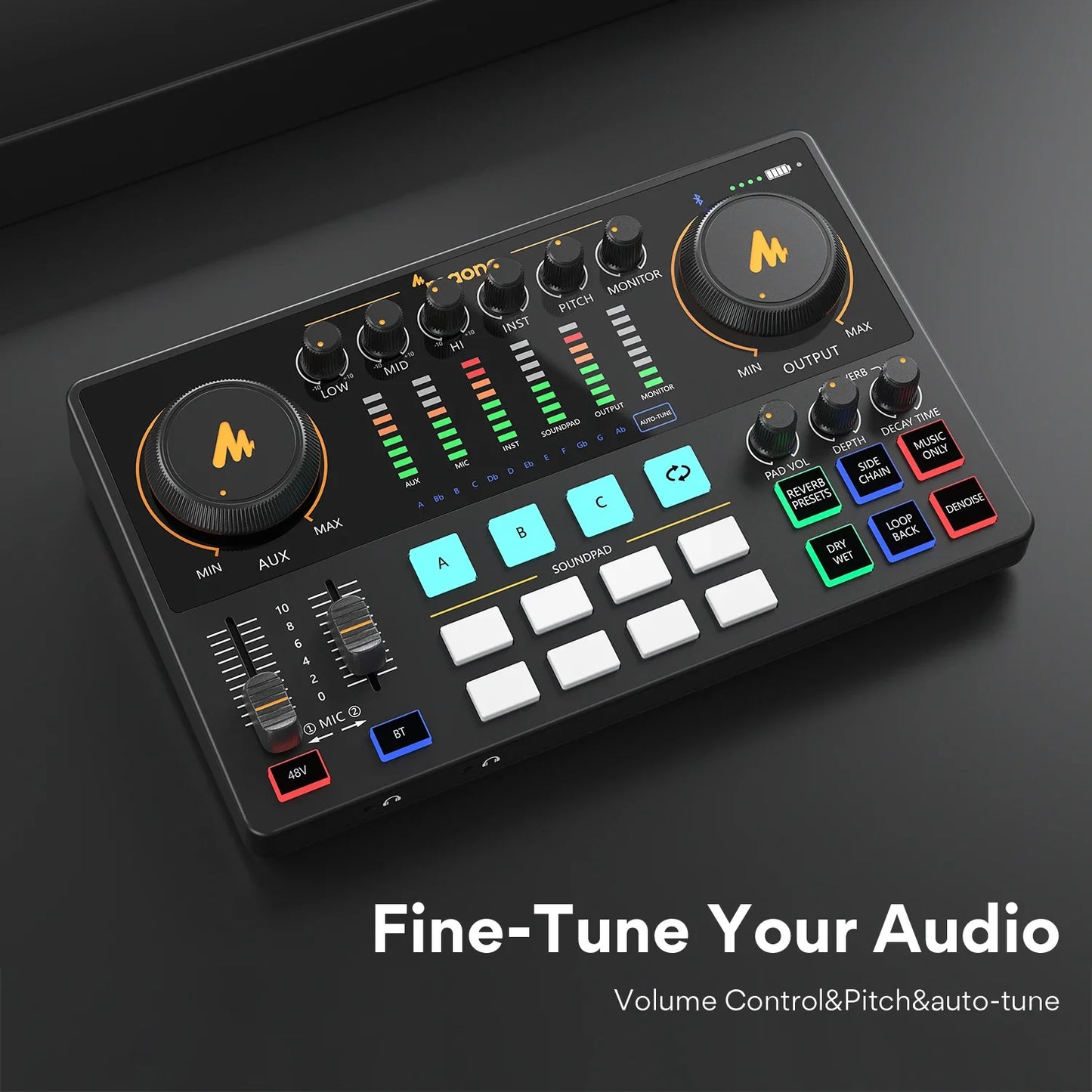Maono AME2 Portable Audio Interface Sound Card – All-in-One DJ Mixer for Podcast Recording, Live Streaming, YouTube & Guitar PC