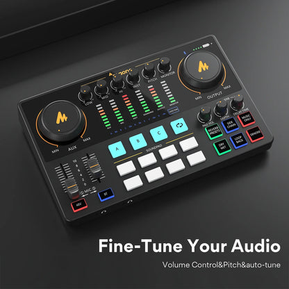 Maono AME2 Portable Audio Interface Sound Card – All-in-One DJ Mixer for Podcast Recording, Live Streaming, YouTube & Guitar PC