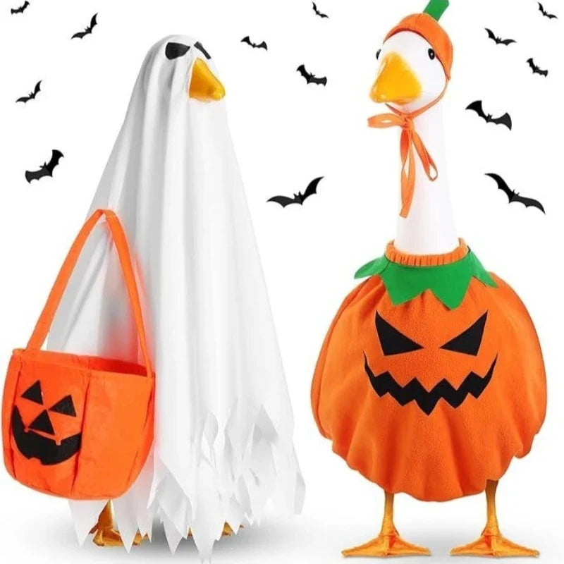 Halloween Goose Costume Set - Porch Goose Outfit with Hat, Ghost Costume & Pumpkin Basket Decoration