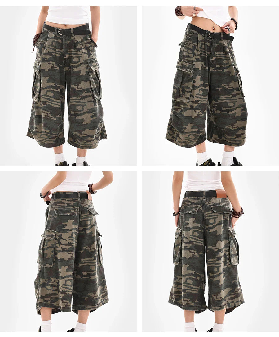 Women’s Summer Camouflage Cargo Capris — Loose Street Style Calf-Length Casual Shorts